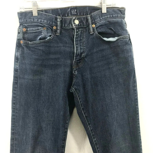 Gap Denim Jeans Men's Sz 29x32 Dark Blue Stonewash Slim Straight Midrise Stretch - Picture 6 of 12